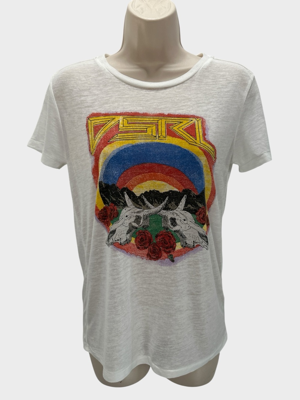 Denim & Supply Ralph Lauren RL Relaxed‎ Burnout Skull Graphic Tee Rainbow Roses